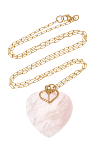 Haute Victoire 18k Yellow Gold Quartz Heart Necklace In Pink