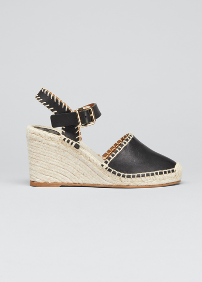 Chloé Lucinda Leather Wedge Espadrille Sandals In Black