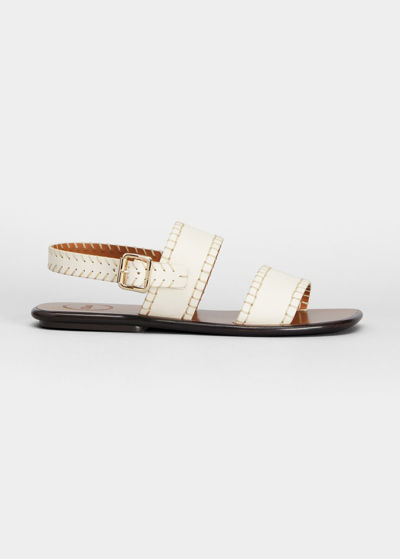 Chloé Laia Leather Two-band Slingback Sandals In Beige