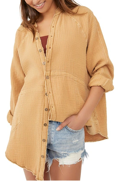 Free People Summer Daydream Button Down In Tan