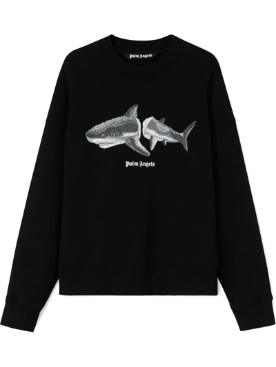 Palm Angels Black Shark-appliquéd Cotton Sweatshirt