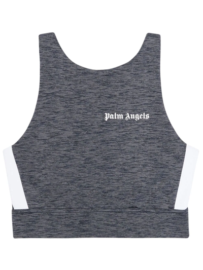Palm Angels Cropped Printed Marled Stretch Top In Melange Grey Black
