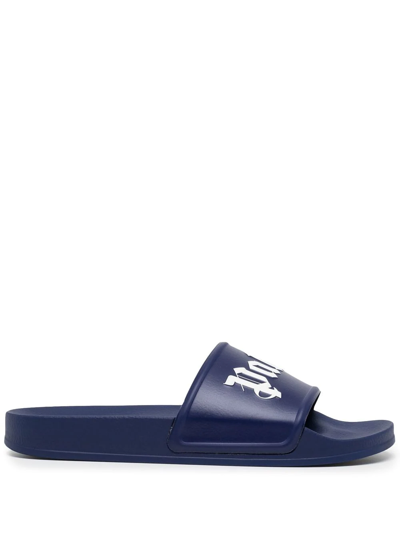 Palm Angels Pool Logo Rubber Slide Sandals In Blau