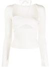 Jonathan Simkhai Alexia Ribbed Long-sleeve Self-tie Halter Top In White