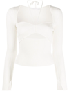 Simkhai Alexia Ribbed Long-sleeve Self-tie Halter Top In Weiss