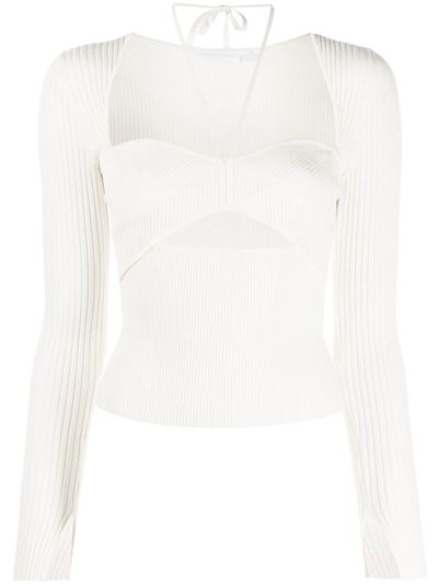 Jonathan Simkhai Alexia Ribbed Long-sleeve Self-tie Halter Top In White