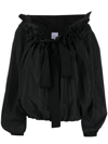 Patou Gros Grain Top With Gathered Collar In Schwarz