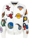 Jeff Hamilton Faux Leather Nba Bomber Jacket In Weiss