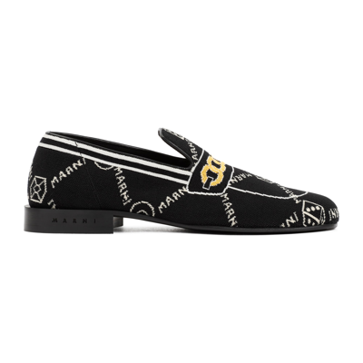 Marni Men's Loom Logo Jacquard Knit Loafers In Black