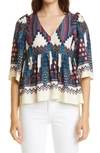 Ba&sh Ba & Sh Marry Printed Elbow Sleeve Top In Bleu