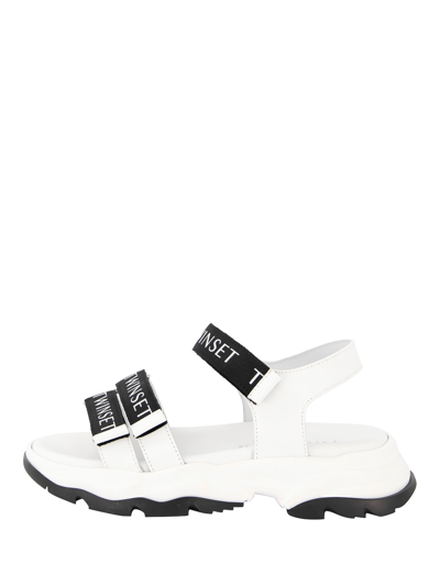 Twinset Teen Logo-print Touch-strap Sandals In White