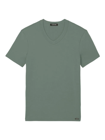 Tom Ford Stretch-cotton V-neck T-shirt In Seafoam