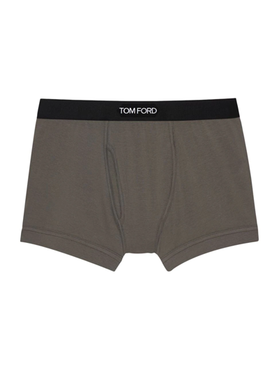 Tom Ford Stretch-cotton Logo Boxer Briefs In Slate