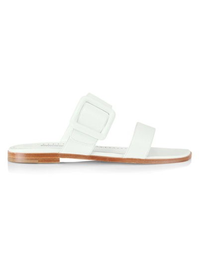 Manolo Blahnik Tituba Leather Flat Sandals In White