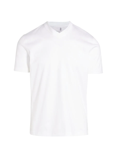 Brunello Cucinelli Men's Basic-fit V-neck T-shirt In White