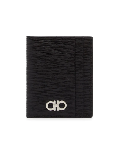 Ferragamo Men's Revival Gancini Logo Card Case In Nero Red