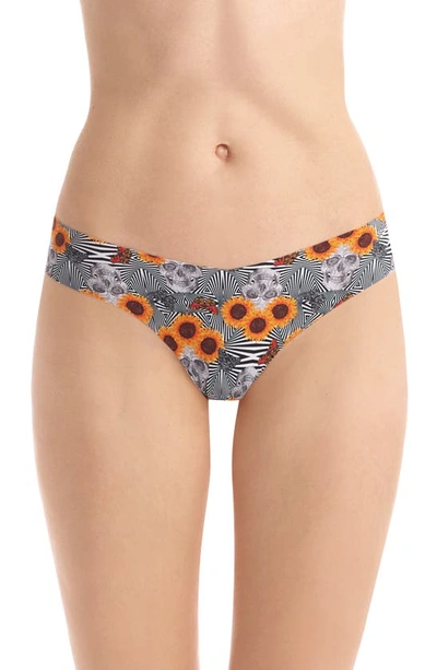 Commando Print Thong In Sunflower Skull