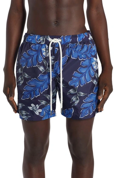 Moncler Slim-fit Short-length Floral-print Swim Shorts In Blue