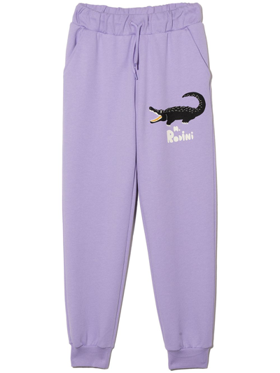 Mini Rodini Kids' Crocodile Print Track Trousers In Purple