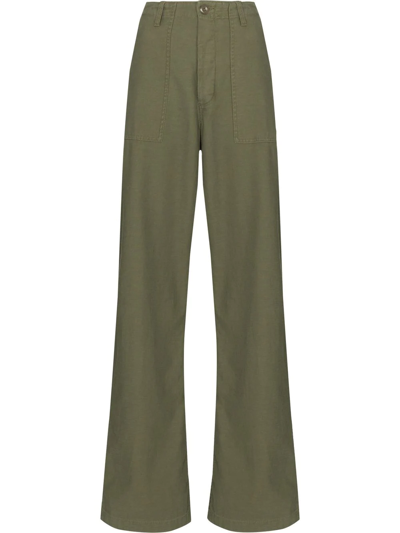 R13 Low-rise Wide Leg Cotton Trousers In Green