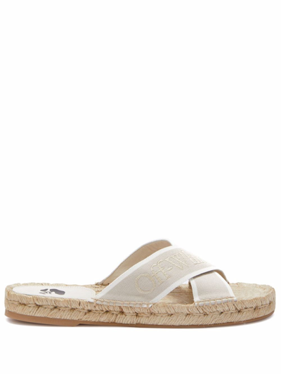 Off-white Crisscross Logo-embroidered Canvas Espadrille Sandals In Beige