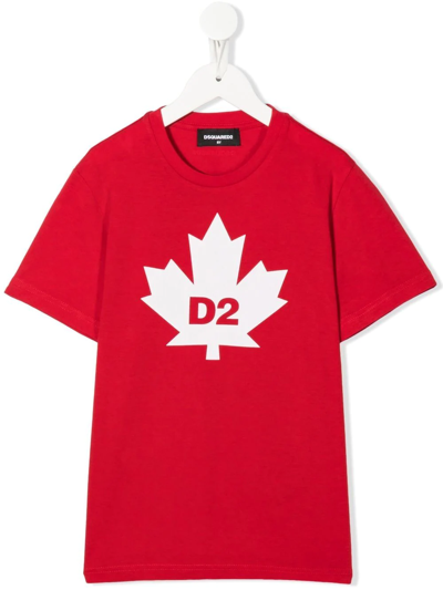 Dsquared2 Teen Leaf-print Short-sleeve T-shirt In Dq405 Red