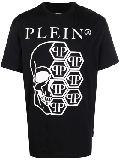 Philipp Plein Embellished Skull Logo-print T-shirt In Black