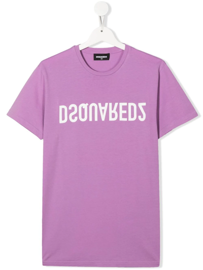 Dsquared2 Kids' Logo-print Cotton T-shirt In Purple