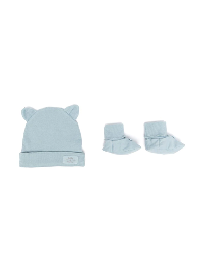 Teddy & Minou Babies' Ribbed-knit Hat-shoe Set In Blue