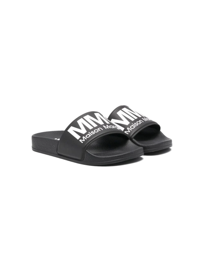 Mm6 Maison Margiela Teen Logo-print Open-toe Slides In Black