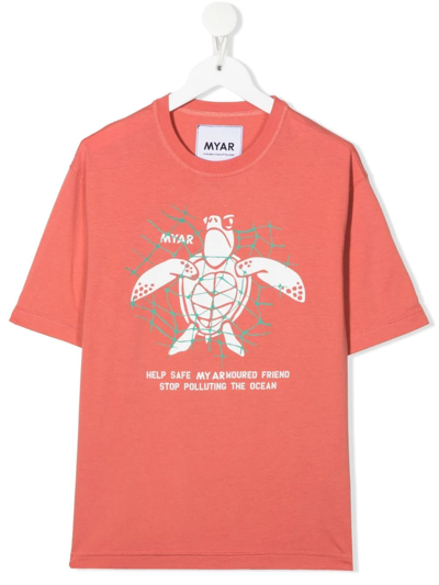 Myar Kids' Turtle-print T-shirt In Yellow