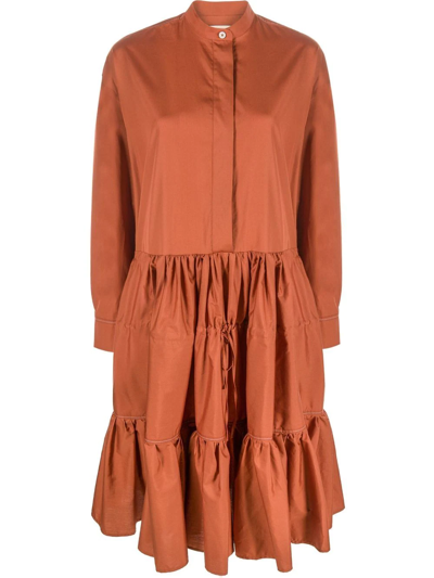 Marni Tiered Midi Shirt Dress In Brown