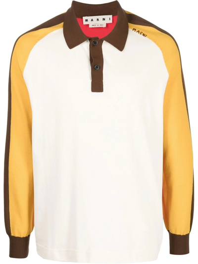 Marni Colour-block Long-sleeved Polo Shirt In White
