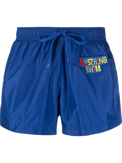 Moschino Logo-patch Swim Shorts In Blue