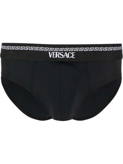 Versace La Greca-waist Briefs In Black