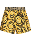 Versace Baroque Print Silk Loungewear Shorts In Black