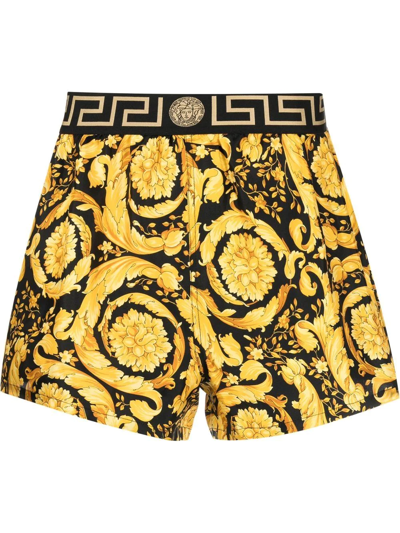 Versace Barocco Print Silk Pajama Shorts In Gold