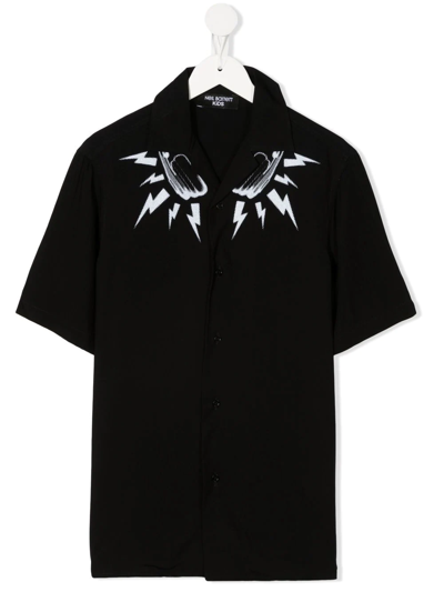 Neil Barrett Teen Thunderbolt-print Shirt In Black