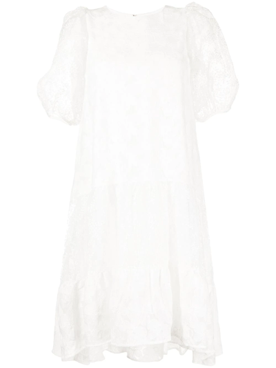 B+ab Short Puff Sleeve Asymmetric Dress In White