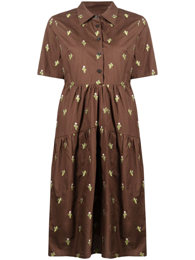 B+ab Floral Embroidered Shirt Dress In Brown