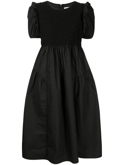 B+ab Short-sleeve Flared Midi Dress In Black