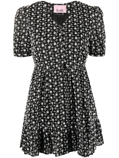 B+ab Floral Short-sleeve Mini Dress In Black