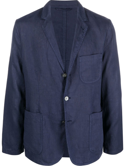 Aspesi Single-breasted Linen Blazer In Blue