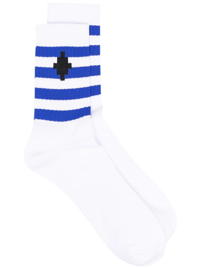 Marcelo Burlon County Of Milan White Striped Socks With Logo Embroidery In Bianco