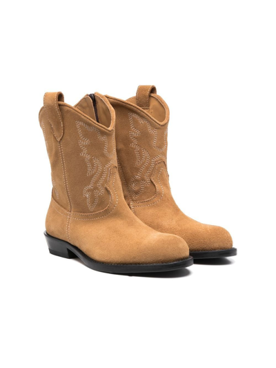 Gallucci Kids' Suede-leather Western Boots In Neutrals