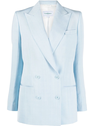 Casablanca Double-breasted Viscose-silk Blazer In Blue
