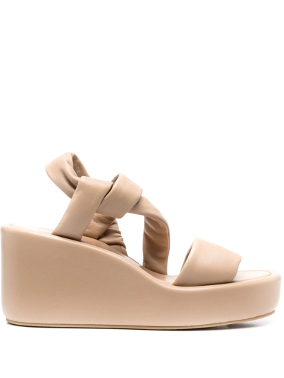 Clergerie Destiny Leather Wedge Sandals In Nude