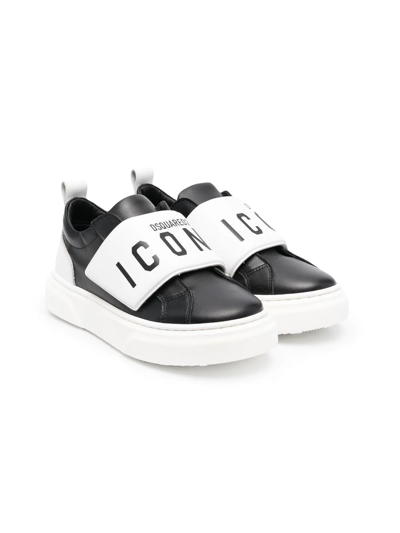 Dsquared2 Kids' Icon-print Touch-strap Trainers In Black