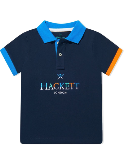 Hackett Teen Logo-embroidered Contrast-trim Polo Shirt In Blue