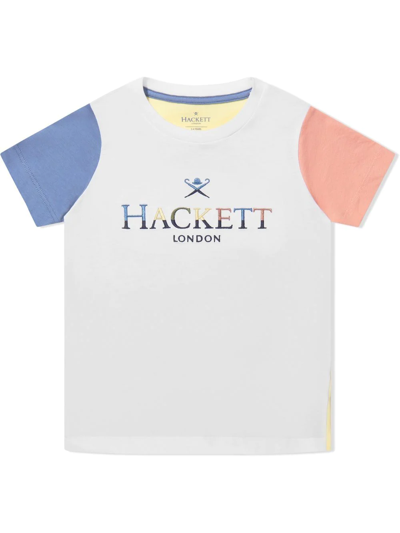 Hackett Teen Logo-embroidered Colour-block T-shirt In White